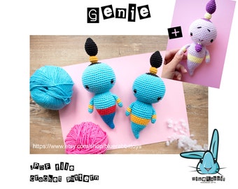 Genie - Amigurumi Häkelanleitung. Digitale Datei. Sprache: Deutsch, Englisch, Dänisch, Französisch, Spanisch