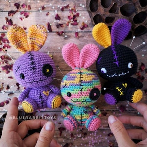 Amigurumi voodoo bunny crochet pattern. Creepy, cute, rabbit pattern. DIY crochet toy Languages: English, German, Spanish, French image 5