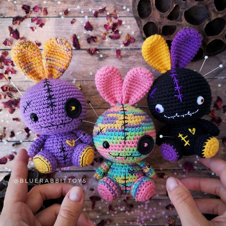 Amigurumi voodoo bunny crochet pattern. Creepy, cute, rabbit pattern. DIY crochet toy Languages: English, German, Spanish, French image 5