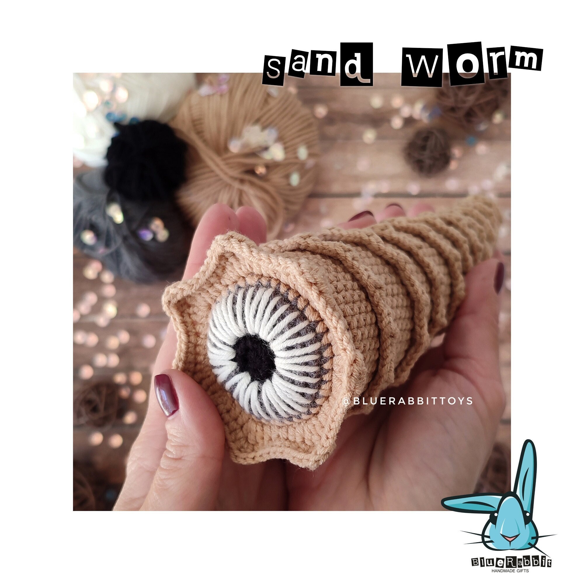 Amigurumi Sandworm crochet pattern. Scary desert worm monster. Language- ENG.