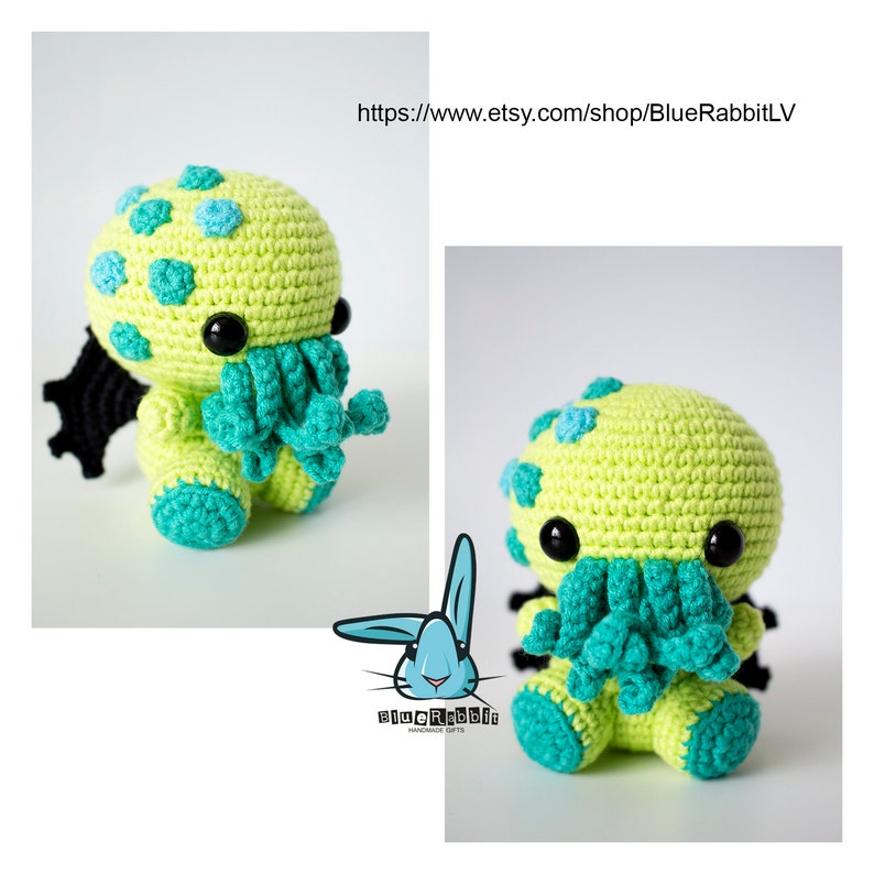 Amigurumi Baby Cthulhu crochet pattern. DIY Sea Monster crochet toy. Creepy and cute. Languages: English, German, French, Spanish image 2