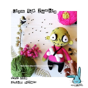 Amigurumi Zombie. Liam the Zombie doll. Halloween character. Digital crochet pattern. Language - English, Danish, French, German, Spanish