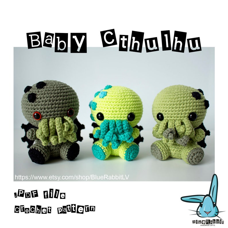 Amigurumi Baby Cthulhu crochet pattern. DIY Sea Monster crochet toy. Creepy and cute. Languages: English, German, French, Spanish image 10