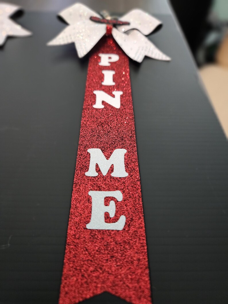 Red and White Cheer Pin Me Ribbon With Name - Etsy