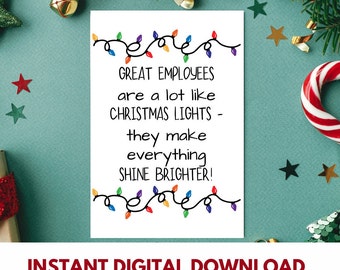 Instant Download Christmas Coworker Card Employees are like Christmas Lights, Work Download, Thank You CoWorker, Office Holiday Gift