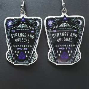 Strange and Unusual Coffin Planchette Gothic Resin Earrings