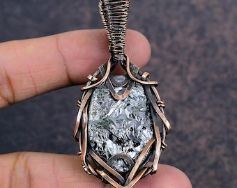 Shungite Crystal Pendant Necklace, Copper Wire Wrapped Jewelry for Men & Women, Oval Gemstone Statement Protection Necklace, Gift for Her