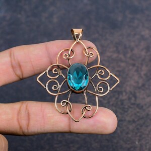 Blue Topaz Gemstone Jewelry, Handmade Statement Pendant, Artisan Copper Wire Wrap Blue Topaz Pendant, For Wedding Gift