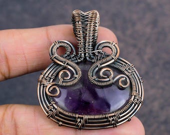 Amethist hanger met koperdraad | Handgemaakte edelsteen ketting | Jubileumcadeau voor je vrouw