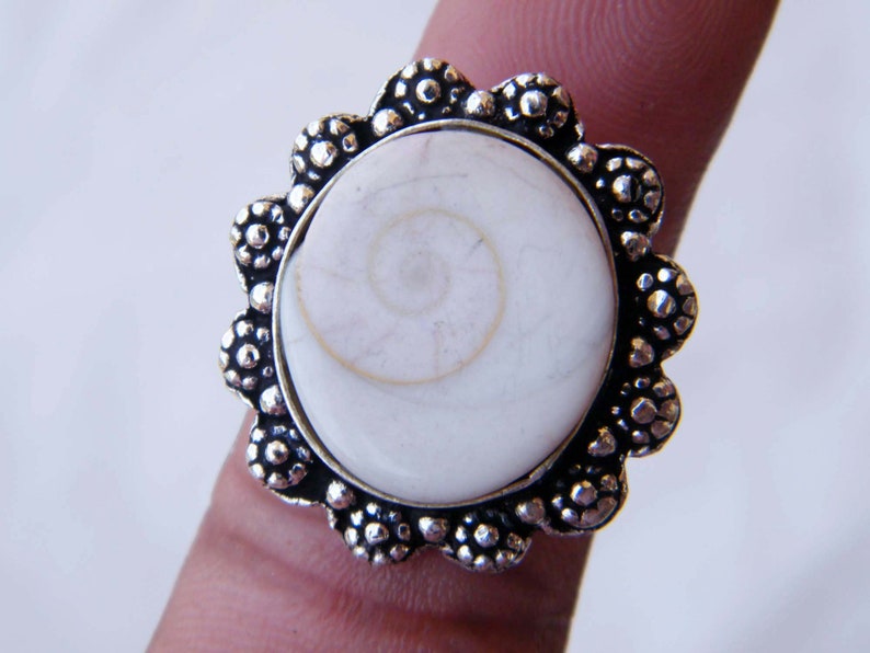 Beautiful Designer Ring Bohemian Style White Shell Ring 9 USA Shiva Eye Ring Silver Overlay Handmade Ring Statement Ring Size