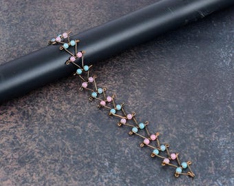 Blue Chalcedony Copper Wire Wrapped Bracelet Handmade Designer Boho Jewelry Pink Chalcedony Gemstone Bracelet Birthday Gift for Her