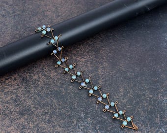 Milky Opal Copper Wire Wrapped Bracelet Handmade Designer Boho Jewelry Milky Opal Gemstone Bracelet Birthday Gift for Her