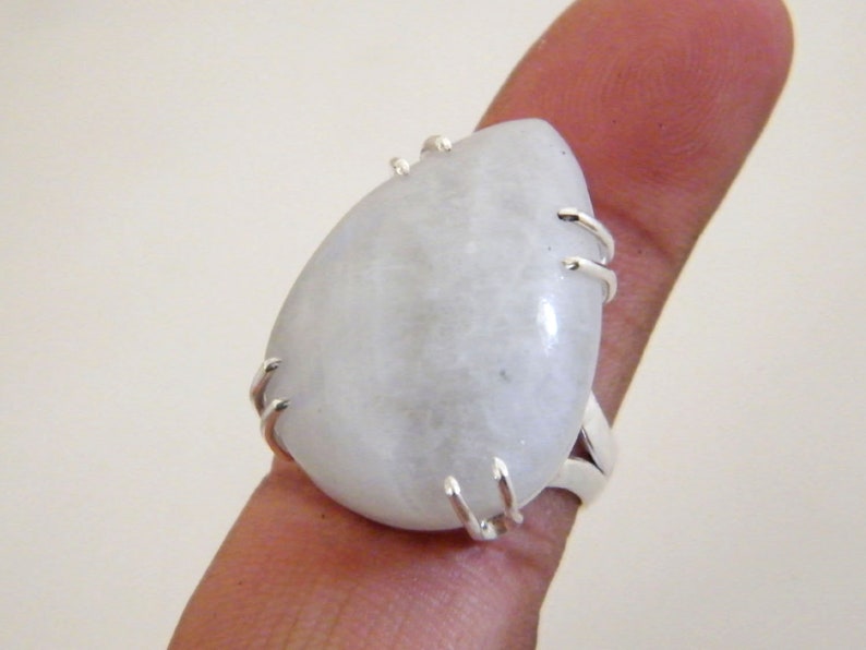 Silver Brass Ring Birthday Gift For Her Rainbow Moonstone Ring Size : 9.25 USA Brass Ring Statement Ring, Silver Plated Ring