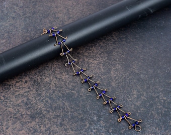 Lapis Lazuli Copper Wire Wrapped Bracelet Handmade Designer Boho Jewelry Lapis Lazuli Gemstone Bracelet Birthday Gift for Her