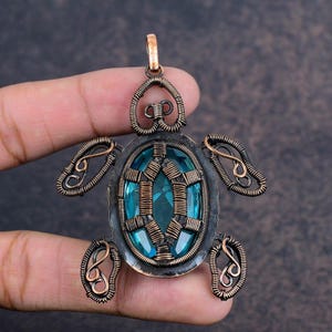 Blautopas Edelstein Schmuck, Handgemachter Designer Kupfer Kette Anhänger, Kupfer Draht Wrap Anhänger Schmuck, Blautopas Anhänger Geschenk für die Liebe
