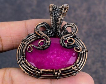 Ruby Wire Wrapped Pendant, Copper Wire Jewelry, Handmade Healing Crystal Necklace, Antique Gemstone Gift for Her