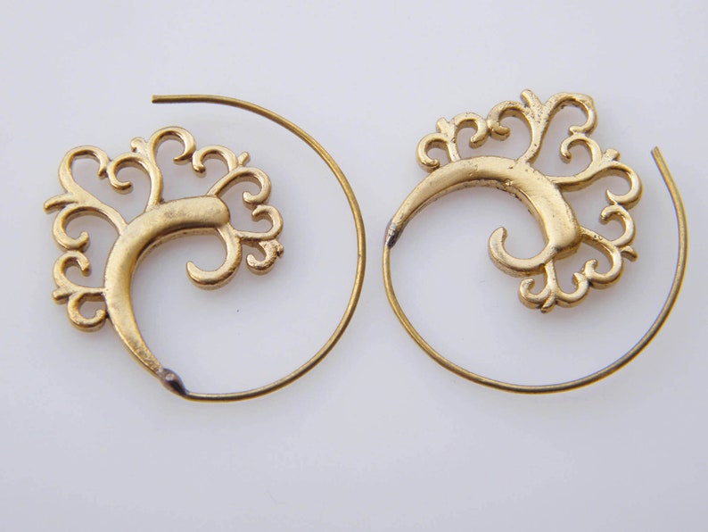 Gypsy Earrings Ethnic Boho Chic Jewelry Beautiful Spiral Earrings Traditional Earring Indian Earrings Brass Earring Statement Earrings