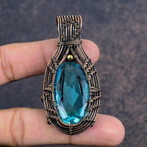Blauer Topas-Edelstein-Schmuck, Coper Wire Wrapped Ketten-Anhänger, handgemachtes herrliches Topas-Schmucksachen Geschenk für Frauen