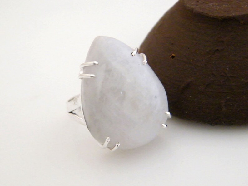 Silver Brass Ring Birthday Gift For Her Rainbow Moonstone Ring Size : 9.25 USA Brass Ring Statement Ring, Silver Plated Ring