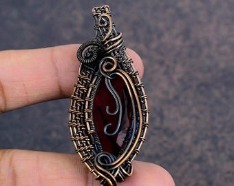 Handmade Garnet Wire Wrapped Pendant | Copper Healing Stone Jewelry Gift for Wife