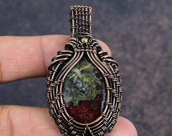 Dragon Blood Jasper Copper Pendant, Wire Wrapped Crystal Necklace, Handmade Antiqued Copper Jewelry, Earthy Boho Pendant Gift for Her
