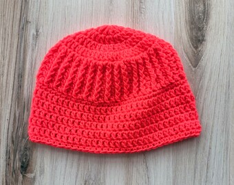 Handmade Dark Coral Beanie, Coral Patterned Beanie, Winter Beanie Cap, Winter Hats, Crochet Hats, Fall Coral Beanie, Chemo Friendly Beanie