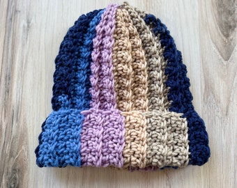 Winter Hat, Acrylic, 100% Super Soft Acrylic, Striped Fall Beanie One Size, Handmade, All Seasons Wearable, Fall Clothing, Warm Striped Hat