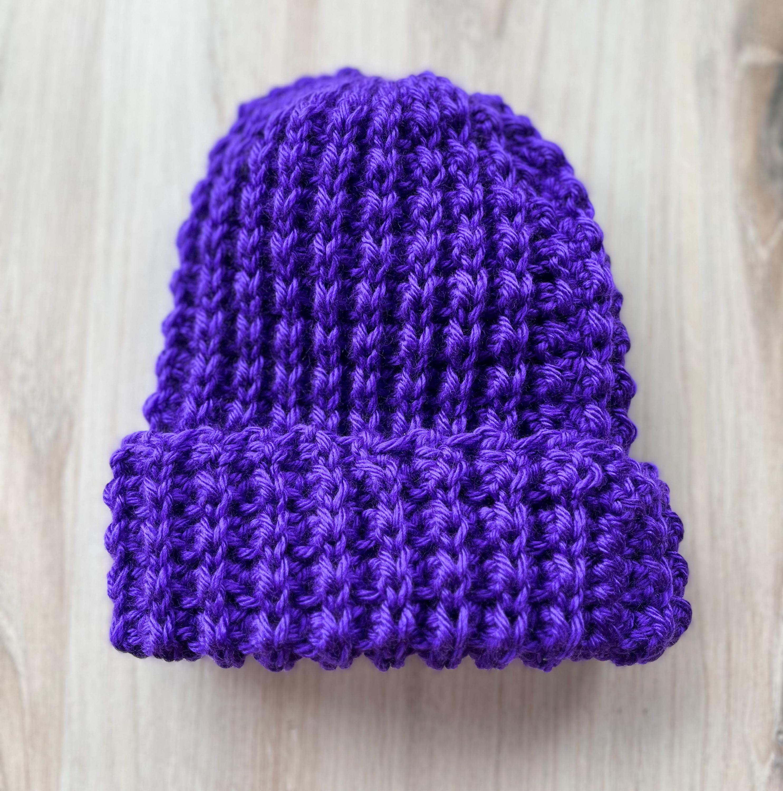 Handmade Acrylic Knit Beanie, Winter Hat in Lavender, Soft Crochet Cap