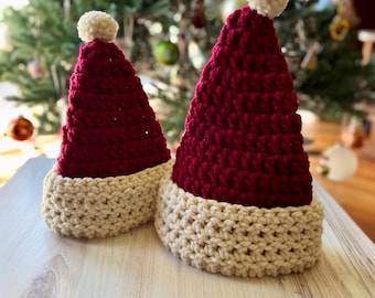 Santa Hat Chunky Crochet Beanie Handmade Christmas Hat Unique Holiday Gift Stocking Stuffer Festive Game Day Accessories