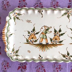 Moustiers Tin-Glazed Scalloped Tray Early 20th-Century Chinoiserie Made in FRANCE image 8