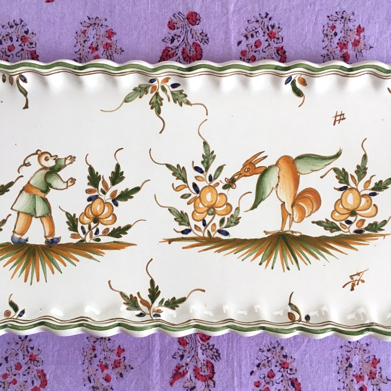 Moustiers Tin-Glazed Scalloped Tray Early 20th-Century Chinoiserie Made in FRANCE image 5