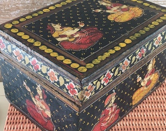 Antique Hand-Painted Wood Box | INDIA