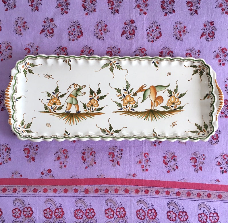 Moustiers Tin-Glazed Scalloped Tray Early 20th-Century Chinoiserie Made in FRANCE image 6