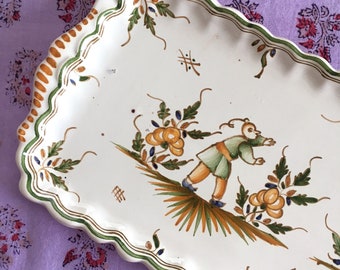 Moustiers Tin-Glazed Scalloped Tray | Early 20th-Century | Chinoiserie | Made in FRANCE