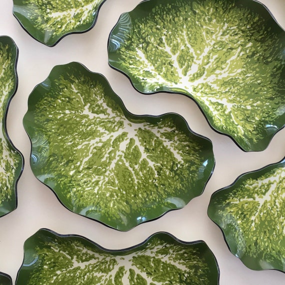 SET of 8 Vintage Melamine Lettuce Leaf Plates 1970 Etsy