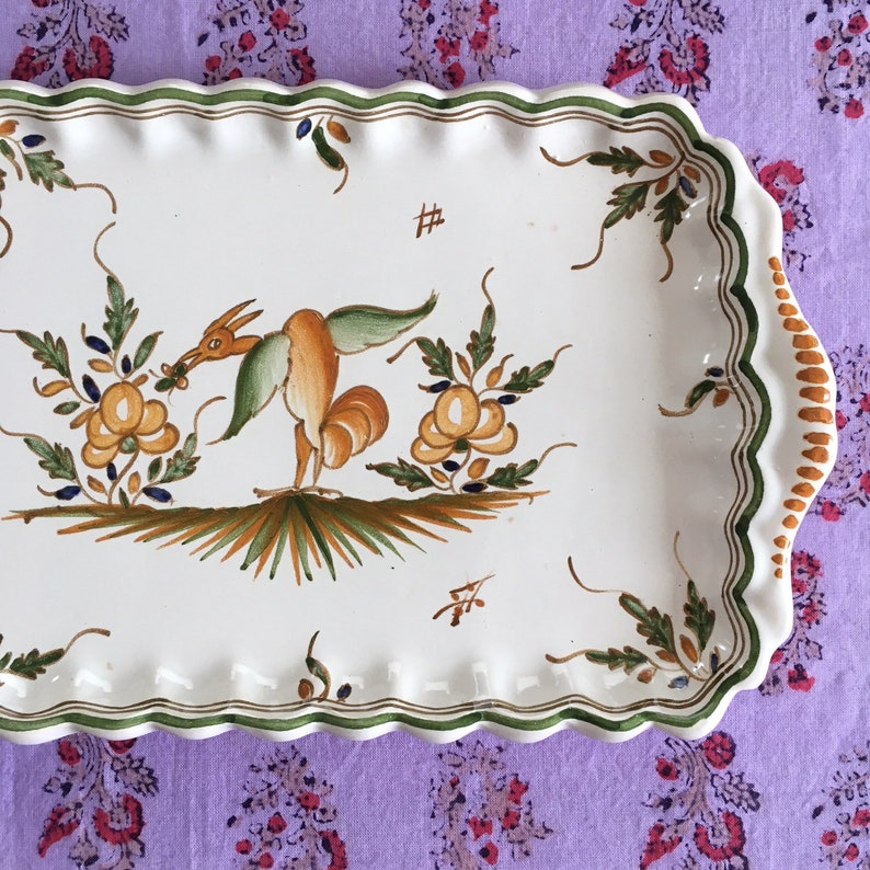 Moustiers Tin-Glazed Scalloped Tray Early 20th-Century Chinoiserie Made in FRANCE image 7