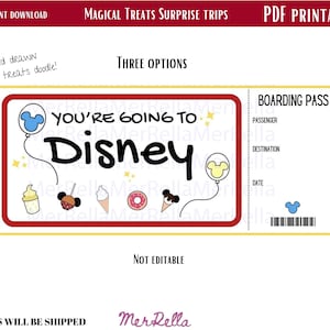 Druckbare Überraschung DisneyLand Urlaub, magische Leckerei, Überraschungsreise, Maus Ohr, Überraschungsurlaubskarte, Überraschungsgeschenkkarte