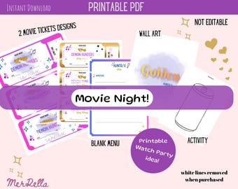 Kpop Demon Hunters Watch Party Movie Printable Ticket Activities  PDF