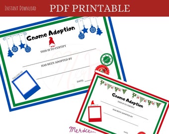 Printable Gnome Adoption Certificate, Christmas Holiday Activity (PDF Download)