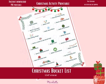 Christmas Bucket List Activity Printable, Kids Holiday Checklist (PDF)