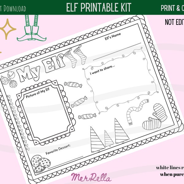 Elf activity coloring page printable, Christmas coloring pages, winter coloring pages, elf late