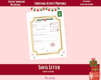 Santa Letter Printable, Kids Christmas Wishlist Activity (PDF)