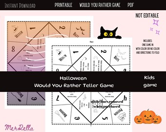 Halloween Teller Würdest du lieber Wahrsager Wahrsagerin druckbare Spiel Cootie Catcher