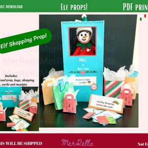 Elf Einkaufstaschen druckbar, Elf Store Mall Prop, Elfen Mini Kit, Aktivität Elfe, Elfen Überraschung Einkaufstaschen, Elfenwitz lustig