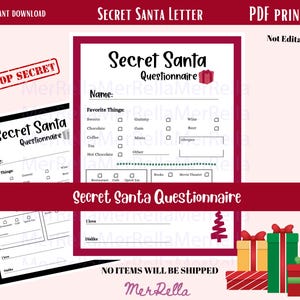 Carta con preguntas para el amigo secreto, regalo sorpresa, imprimible, carta para Papá Noel, juego de elefantes, lista de deseos de Navidad, regalo, carta de intercambio de vacaciones
