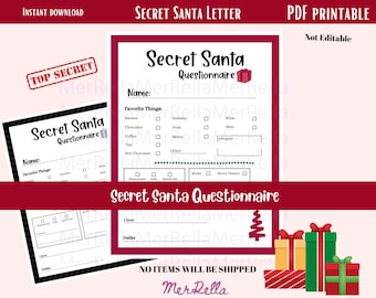 Secret Santa Questionnaire Letter, Printable Christmas Wishlist (PDF)