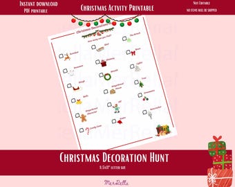 Christmas Decoration Scavenger Hunt, Kids Activity (Printable PDF)