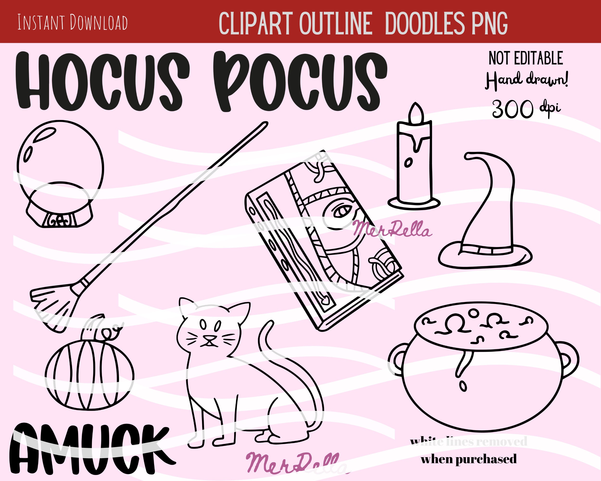 Hocus Pocus Doodle Clipart Hand Drawn Outline Png Svg Hocus Etsy