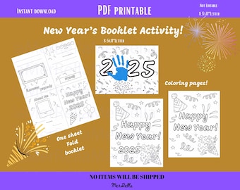 Kids New Year Activity Booklet, Coloring Pages (PDF Printable)