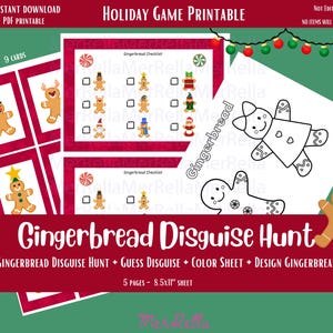 Printable Gingerbread Disguise Scavenger Hunt, Toddler Gingerbread Activity, Printable Kids Christmas Game, Gingerbread Coloring Page